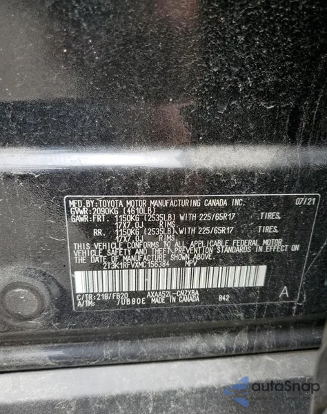 2021 Toyota Rav4 Le z USA, uszkodzony, nr VIN 2T3K1RFVXMC156384